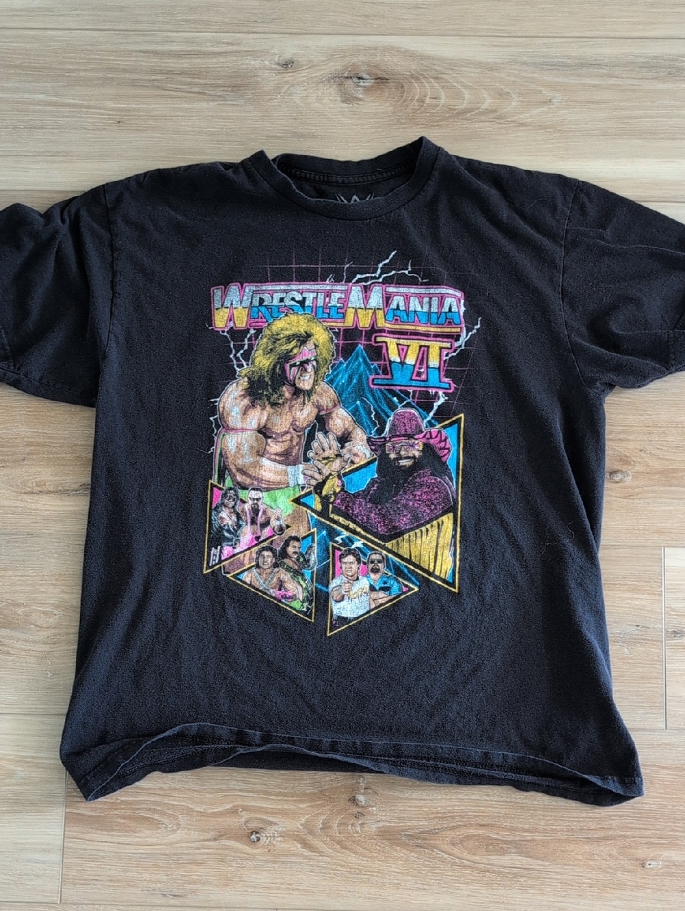 WWE Black Graphic Logo Tee with Light Gray Print